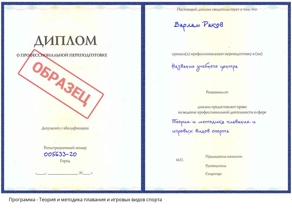 Теория и методика плавания и игровых видов спорта Белая Калитва