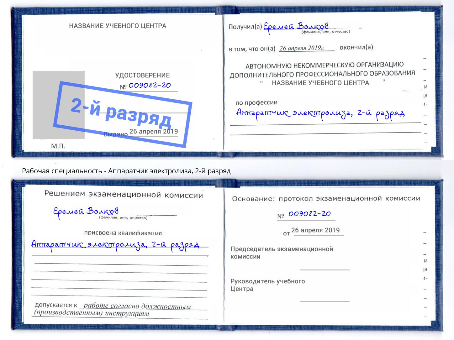 корочка 2-й разряд Аппаратчик электролиза Белая Калитва