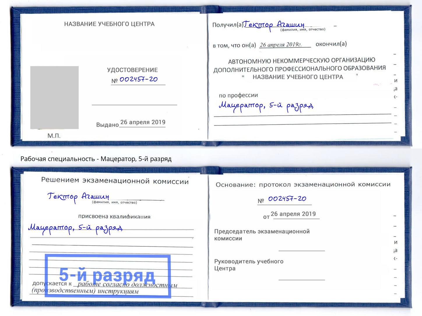 корочка 5-й разряд Мацератор Белая Калитва