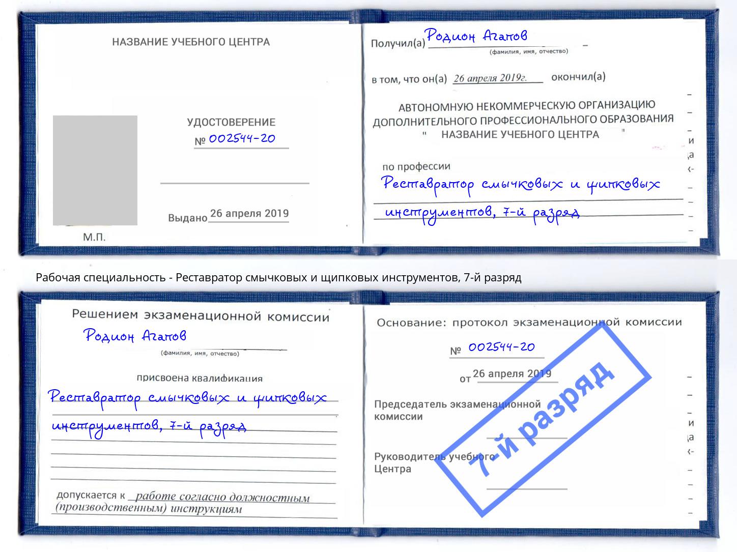 корочка 7-й разряд Реставратор смычковых и щипковых инструментов Белая Калитва