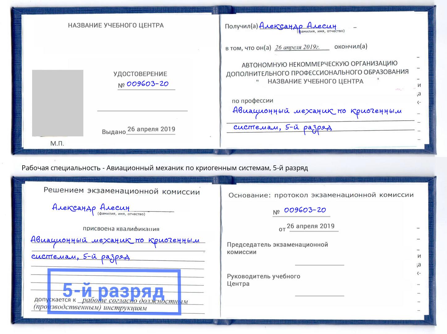 корочка 5-й разряд Авиационный механик по криогенным системам Белая Калитва