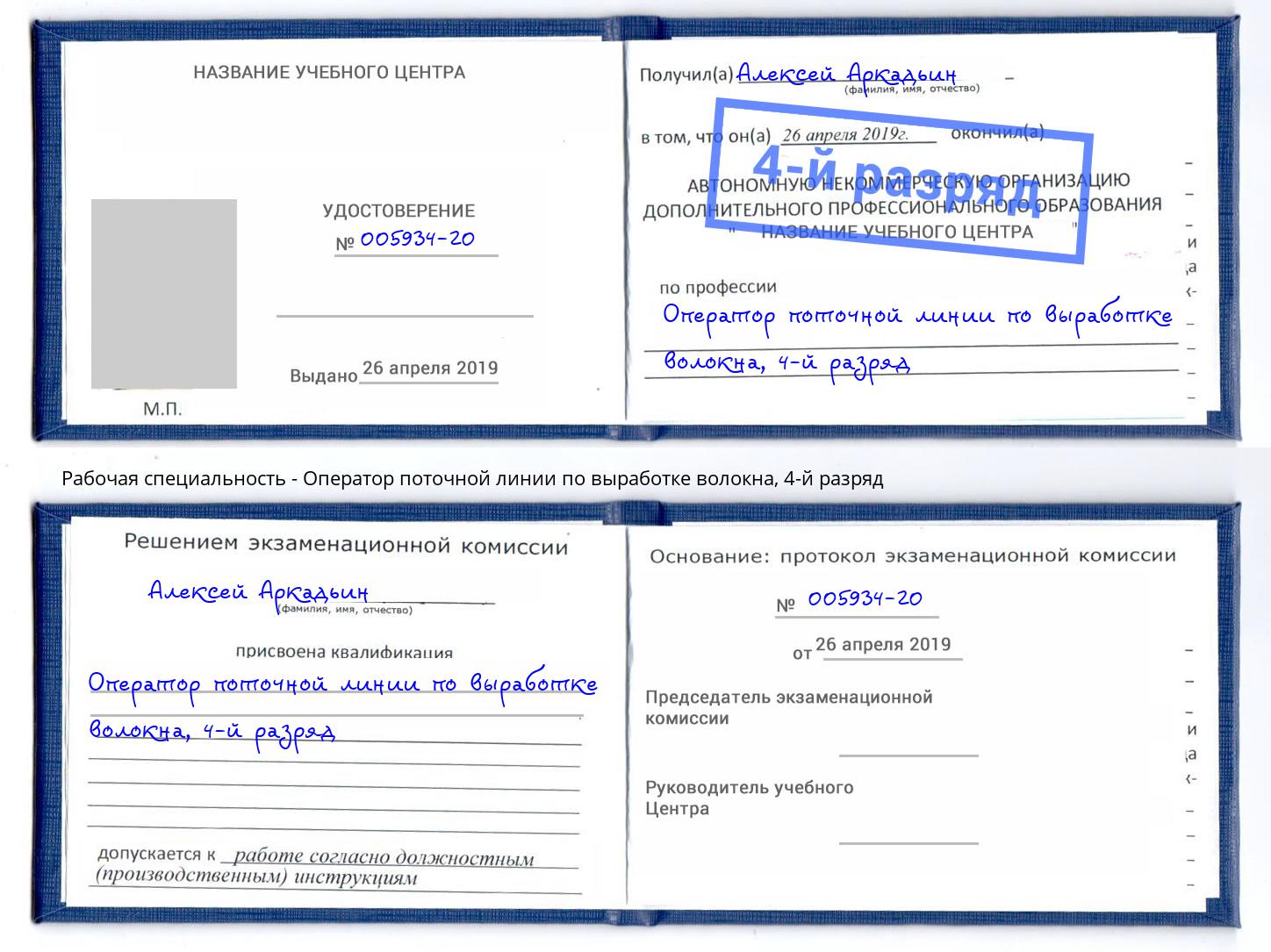 корочка 4-й разряд Оператор поточной линии по выработке волокна Белая Калитва